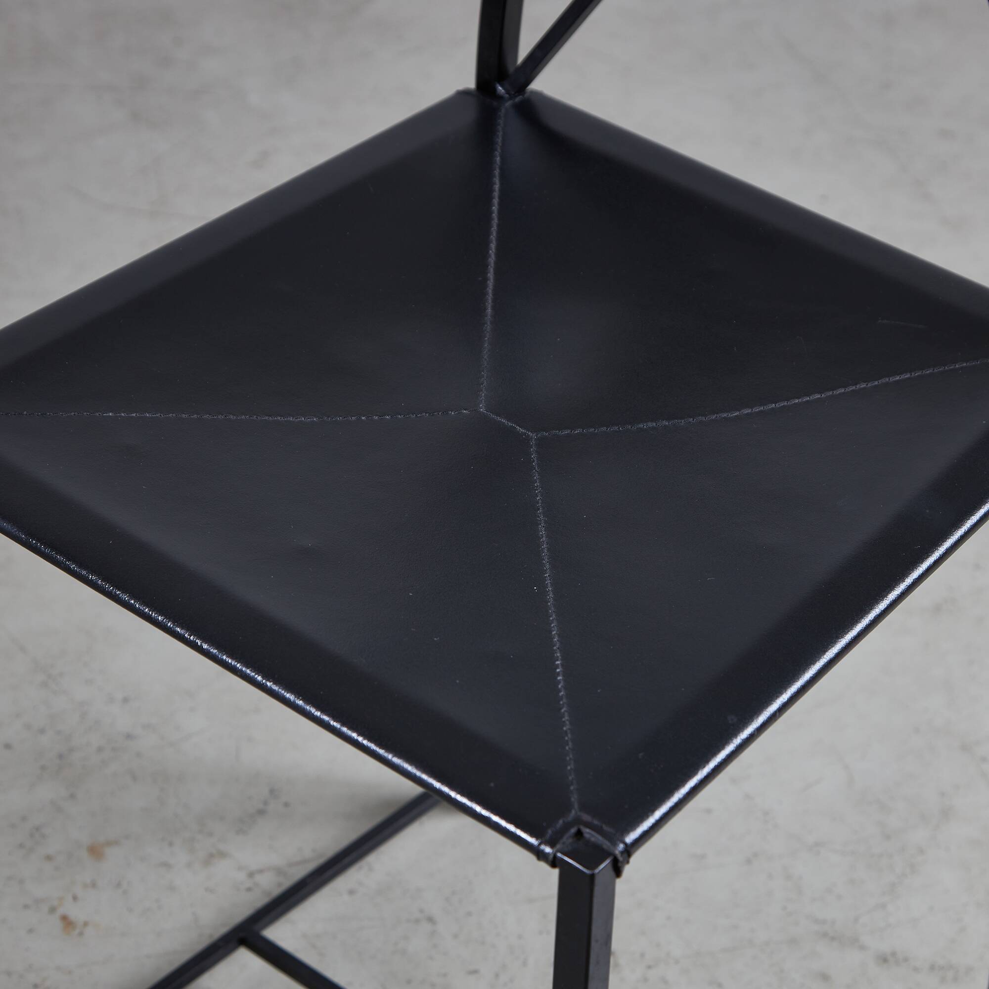 Italian Postmodern Black Leather Dining Chair with "X" Shape, 1980s