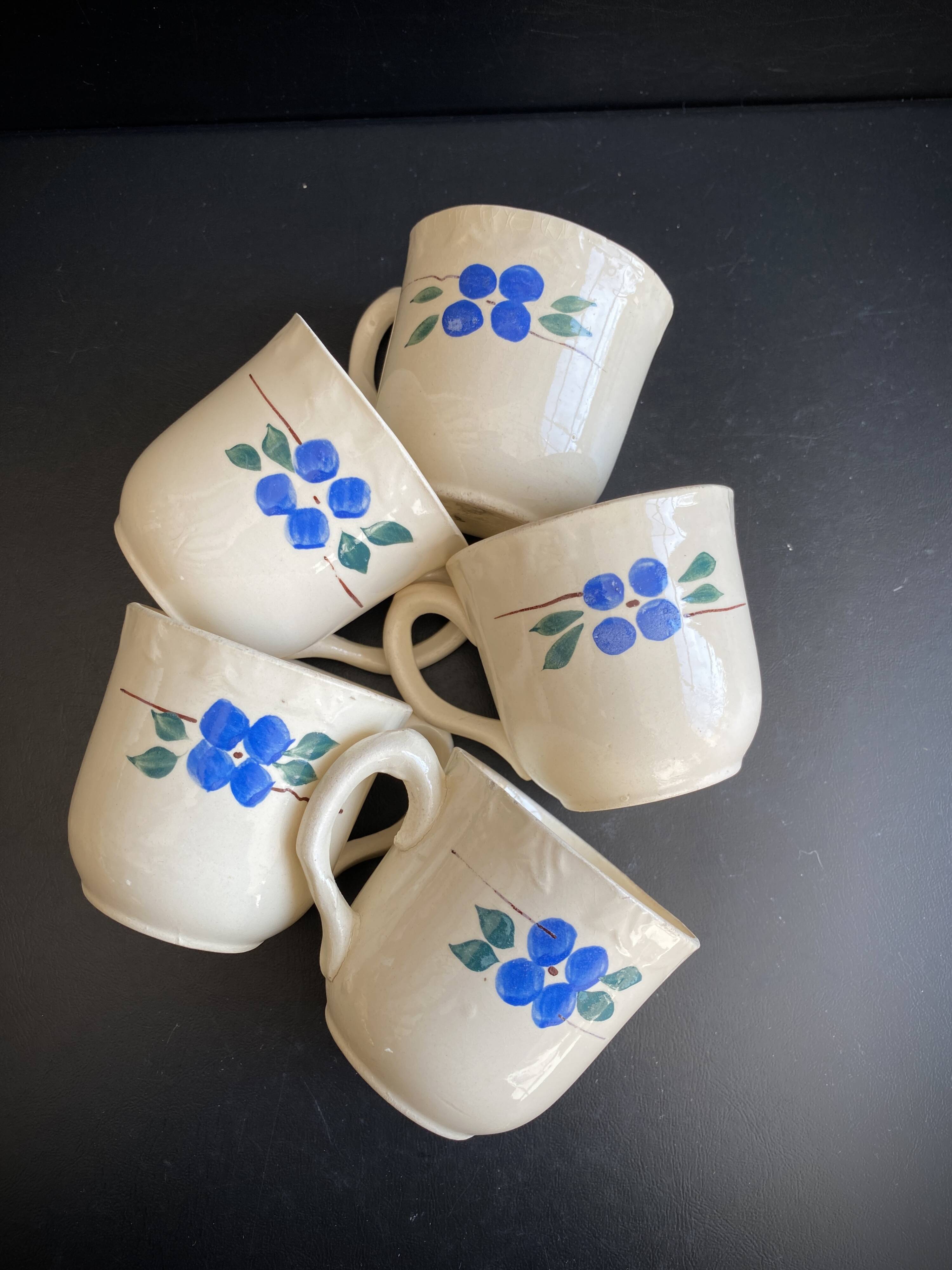 Set of 5 Vintage "Honorine" Mugs - Moulin des Loups (Orchies)