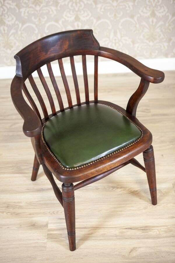 Early-20th Century Beech Desk Chair with Leather Seat, 1950s