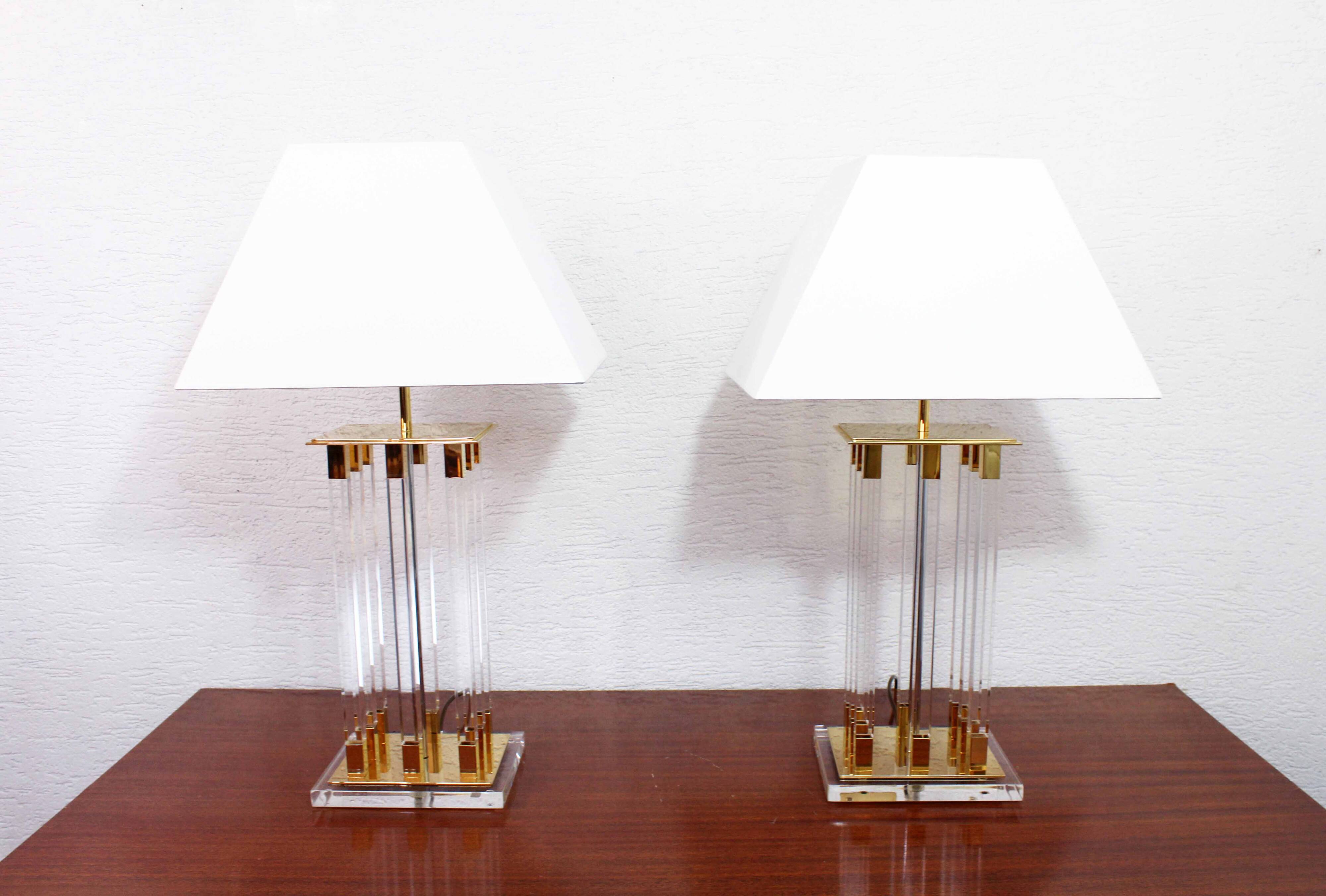 Pair of plexiglass and brass lamps, Italy 1970