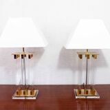 Pair of plexiglass and brass lamps, Italy 1970