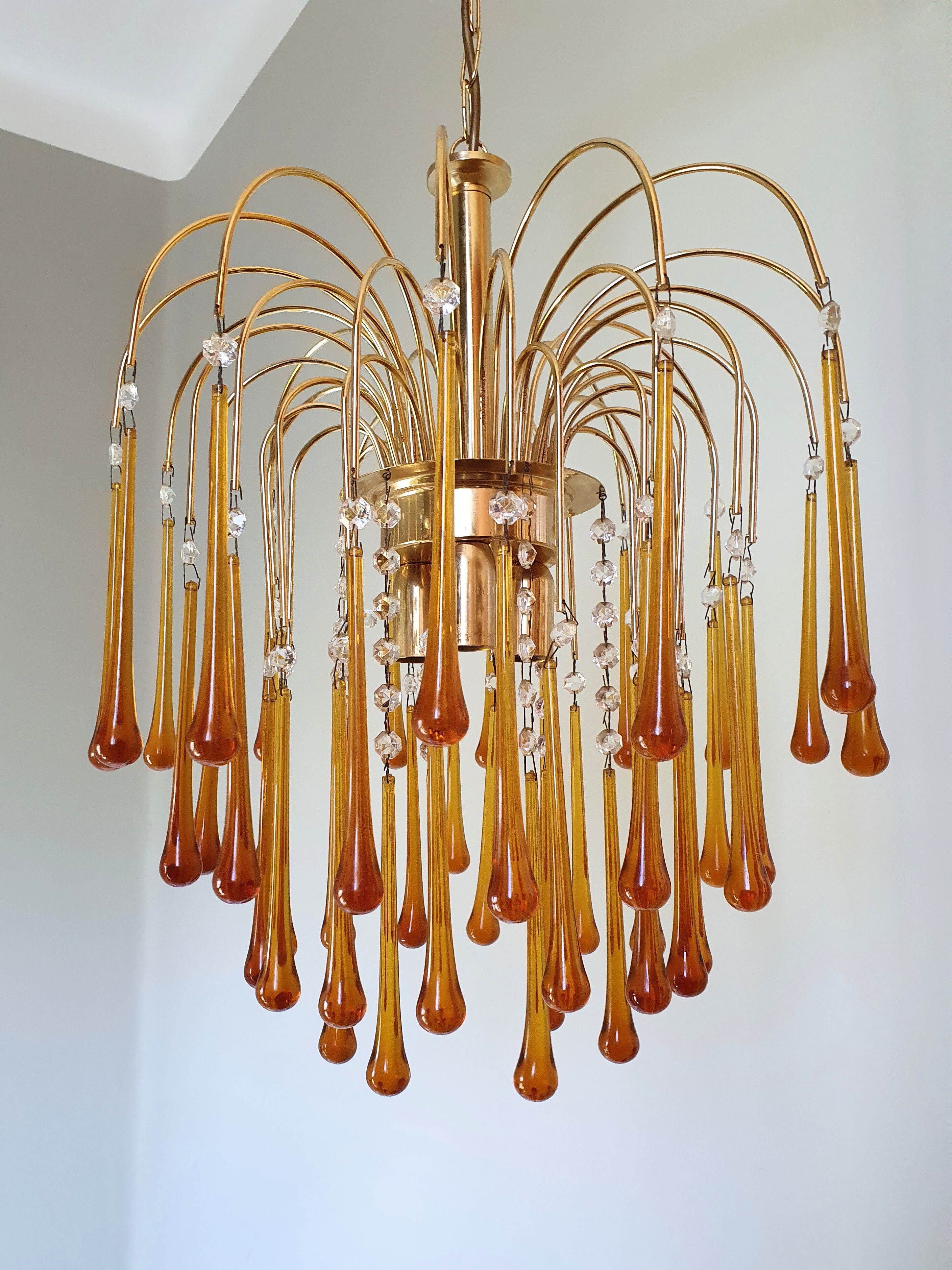 Orange water drop chandelier 70s