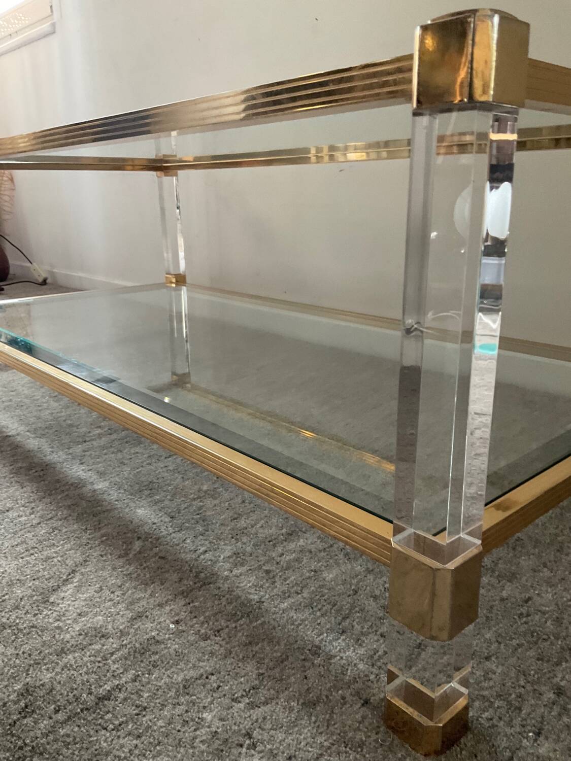 Vintage lucite and brass coffee table from the 70s