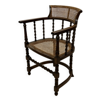 Fauteuil de capitaine classique en rotin tressé antique Barley Twist