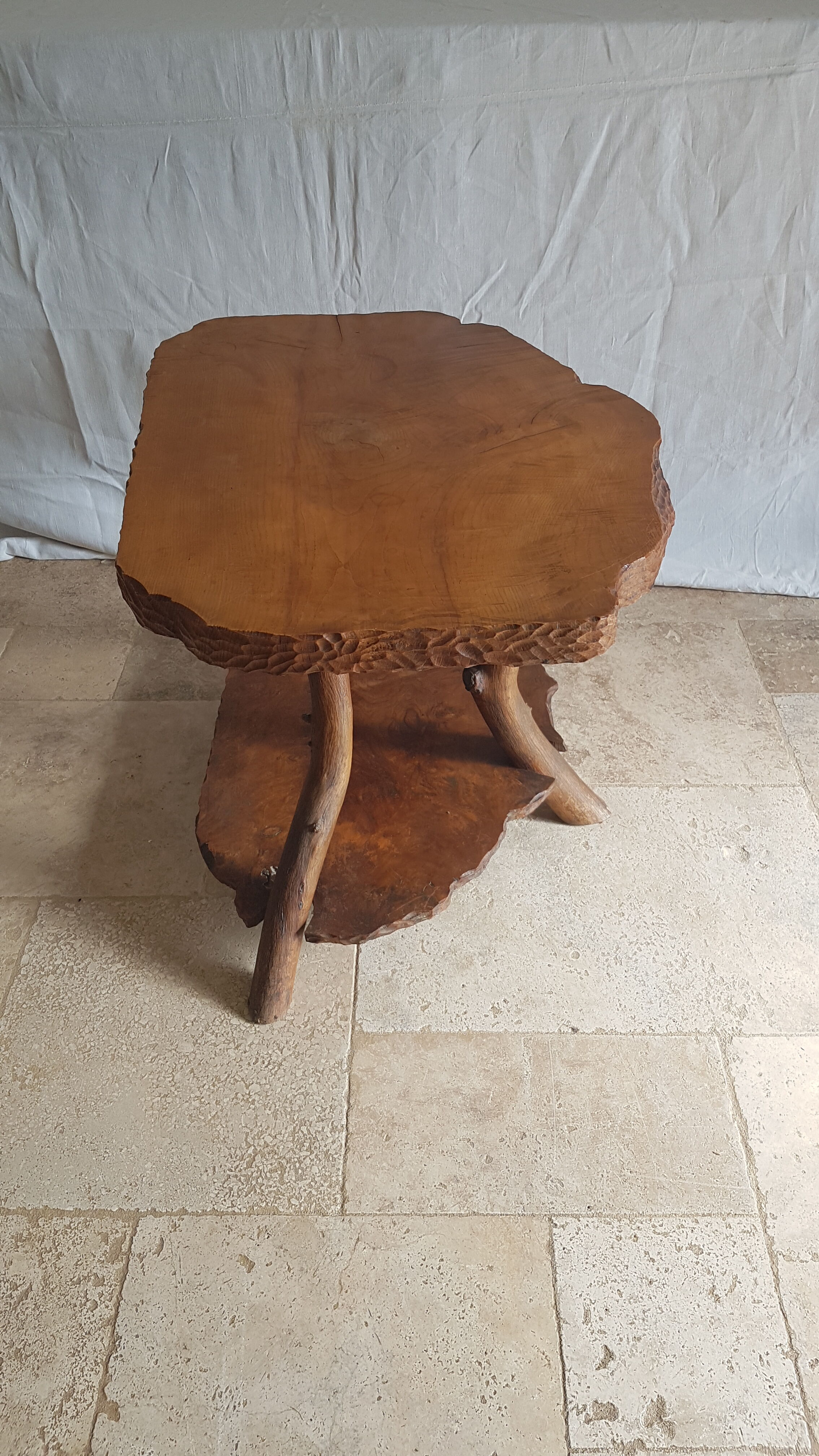 Solid elm coffee table with double tops