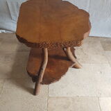 Table basse en bois massif d’orme double plateaux