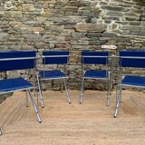 Set of 6 blue chairs with design curves