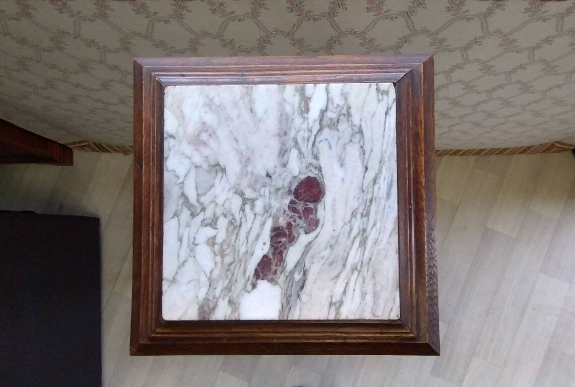 Solid wood side table with marble top