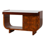 Belgian Art Deco Cabinet in Burl Veneer with Marble and Glass, circa 1930