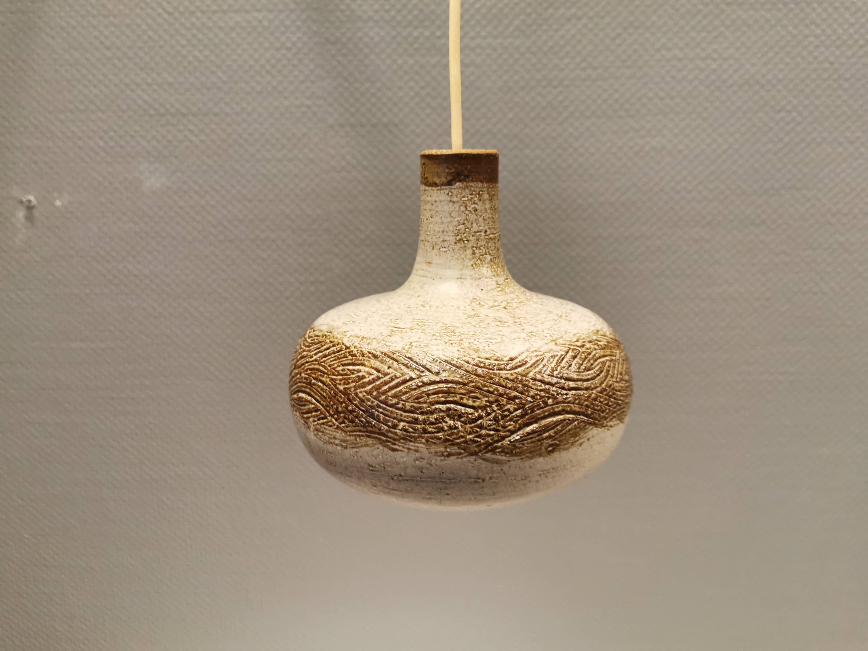 Small ceramic hanging lamp, by Danish Axel Larsen for his own company Axella,stamped inside the lamp