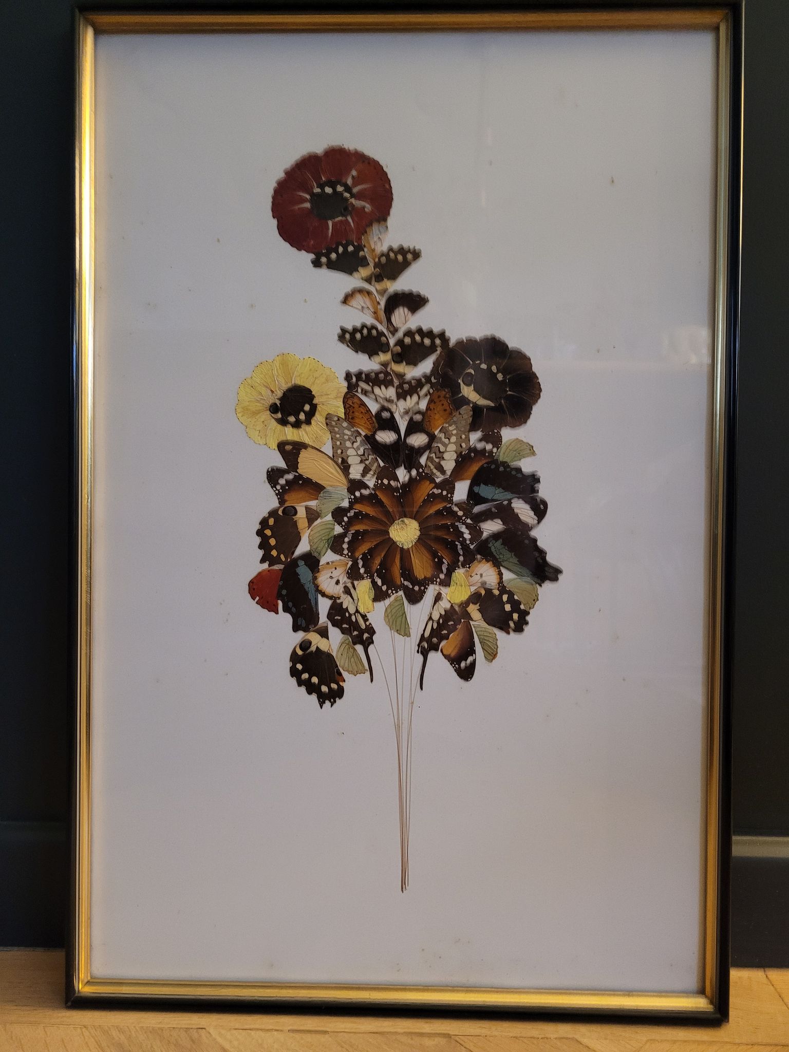 Vintage painting flowers wings of naturalized butterflies