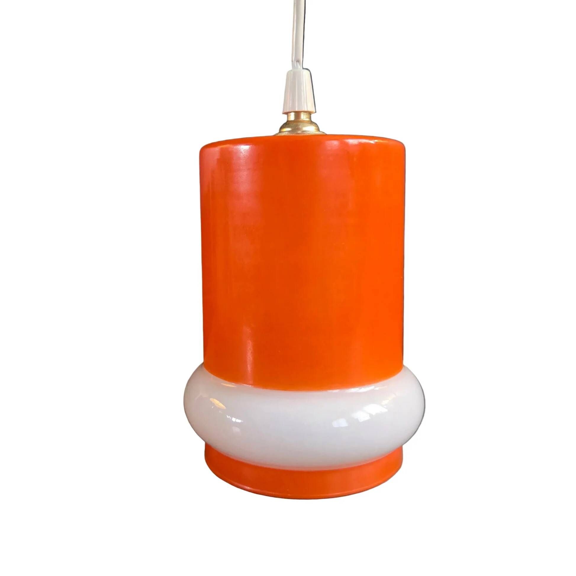 Vintage suspension in orange and white glass.