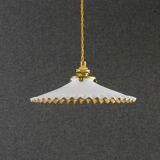 Pendant light in antique glass painted in white and gold - new socket and cable