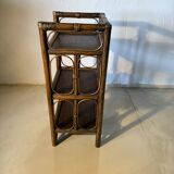 Vintage rattan and dark wood three-tier shelf