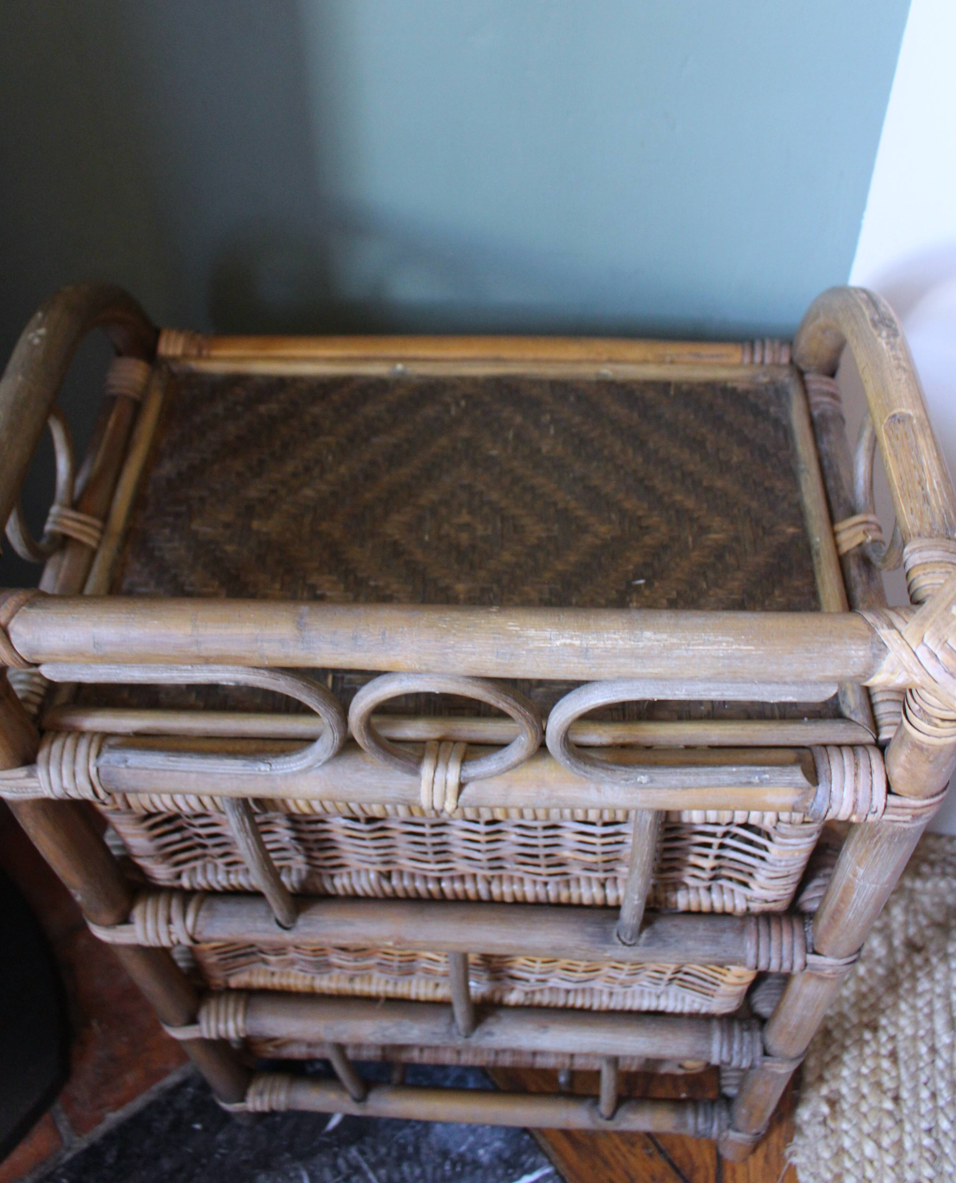 Chiffonnier rotin osier 3 tiroirs meuble rangement vintage