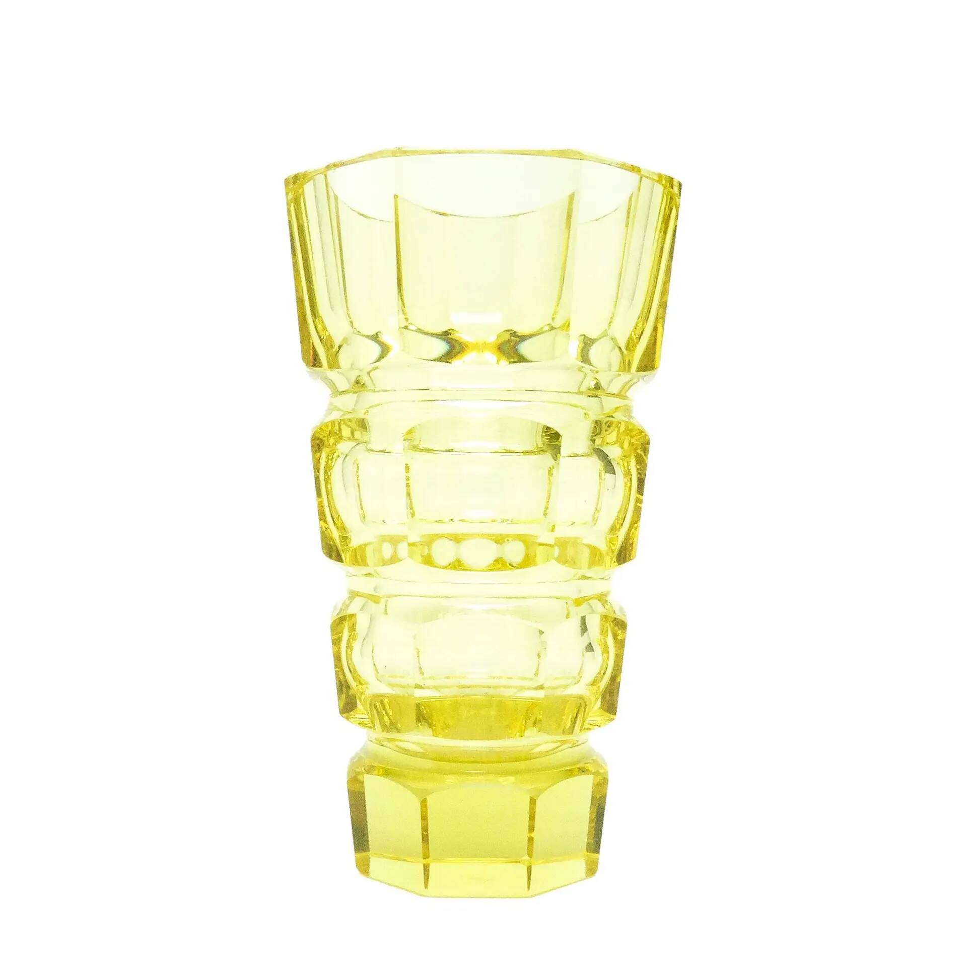 Art Deco vase, yellow crystal, design by J. Hoffmann, Moser, Czechoslovakia, 1930s