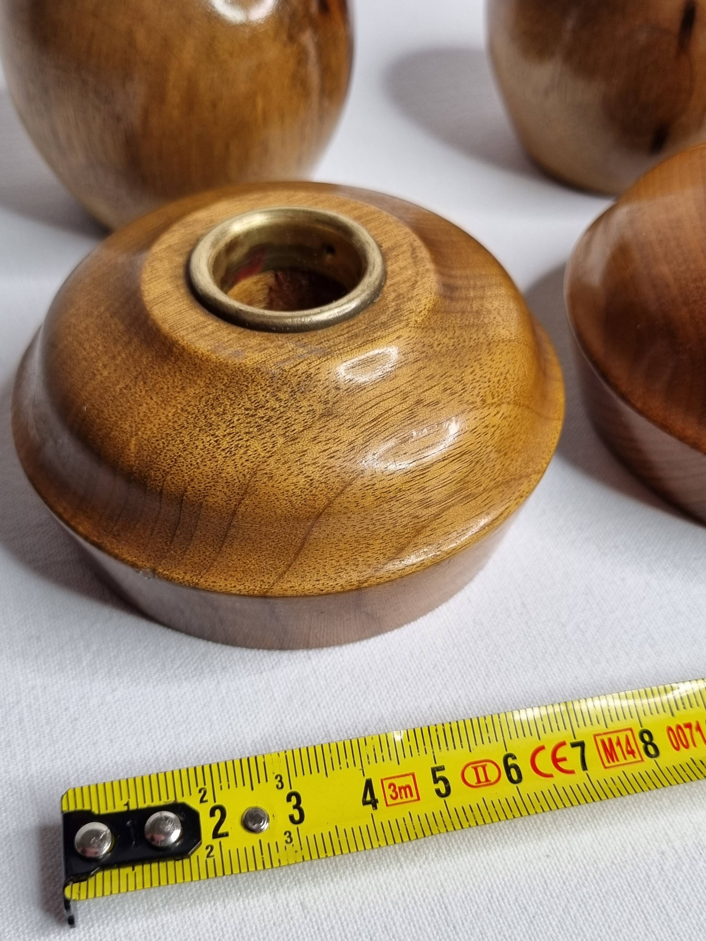 Set of 4 Myrtle Wood Candle Holders with Brass Inserts, Made in Port Orford, Oregon