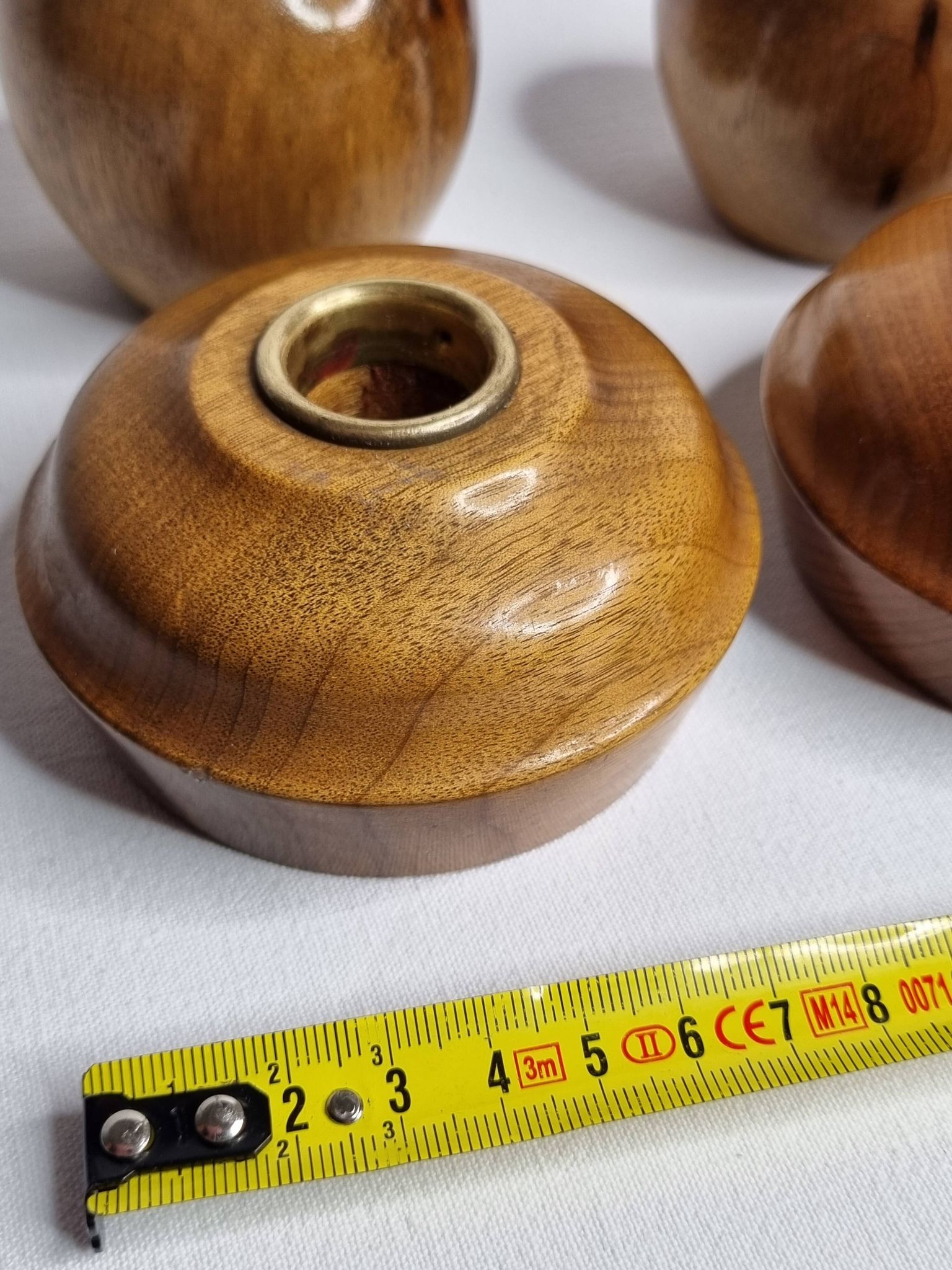Set of 4 Myrtle Wood Candle Holders with Brass Inserts, Made in Port Orford, Oregon