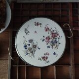 Sarreguemines Digoin “Righi” earthenware tray, metal rim and handles.