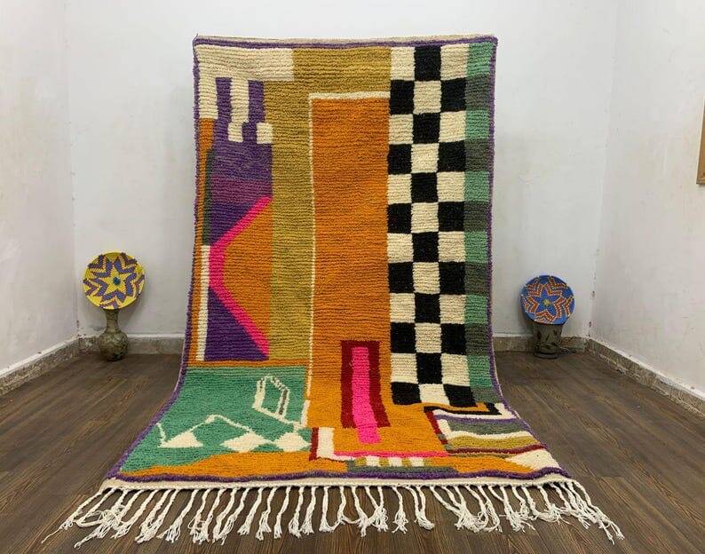 Tapis en laine naturelle fait main traditionnelle taille 150 x 250 cm