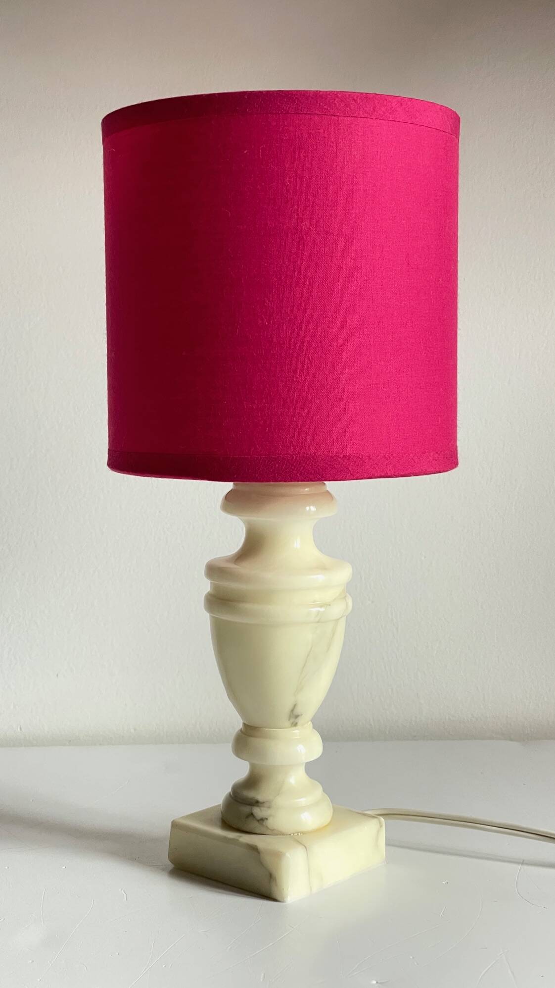 Vintage marble and fuchsia fabric lamp