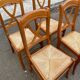 4 medium beech solid wood chairs with rush seats in Louis Philippe style