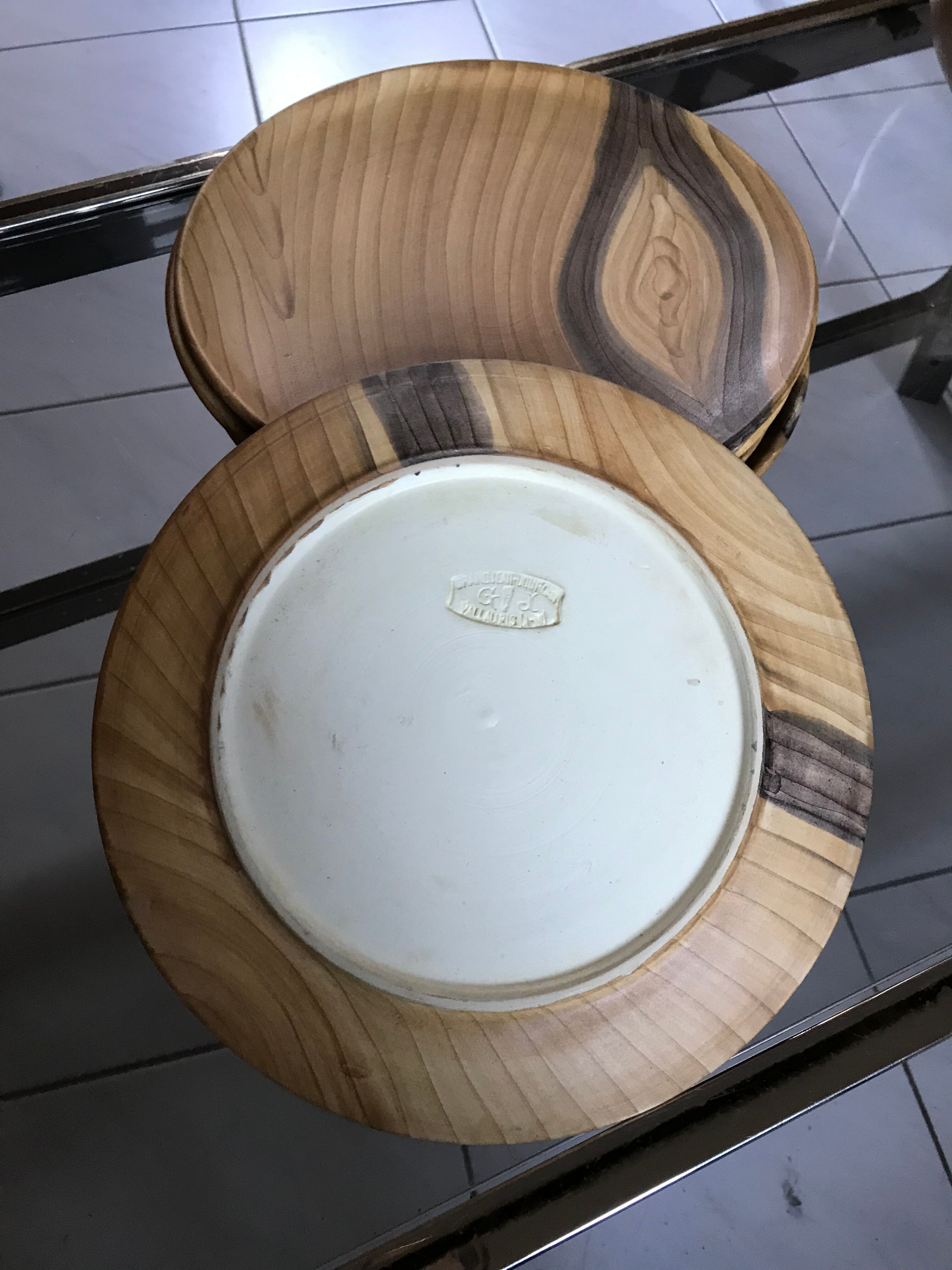 Vallauris imitation faux bois ceramic tableware service signed Grandjean-Jourdan