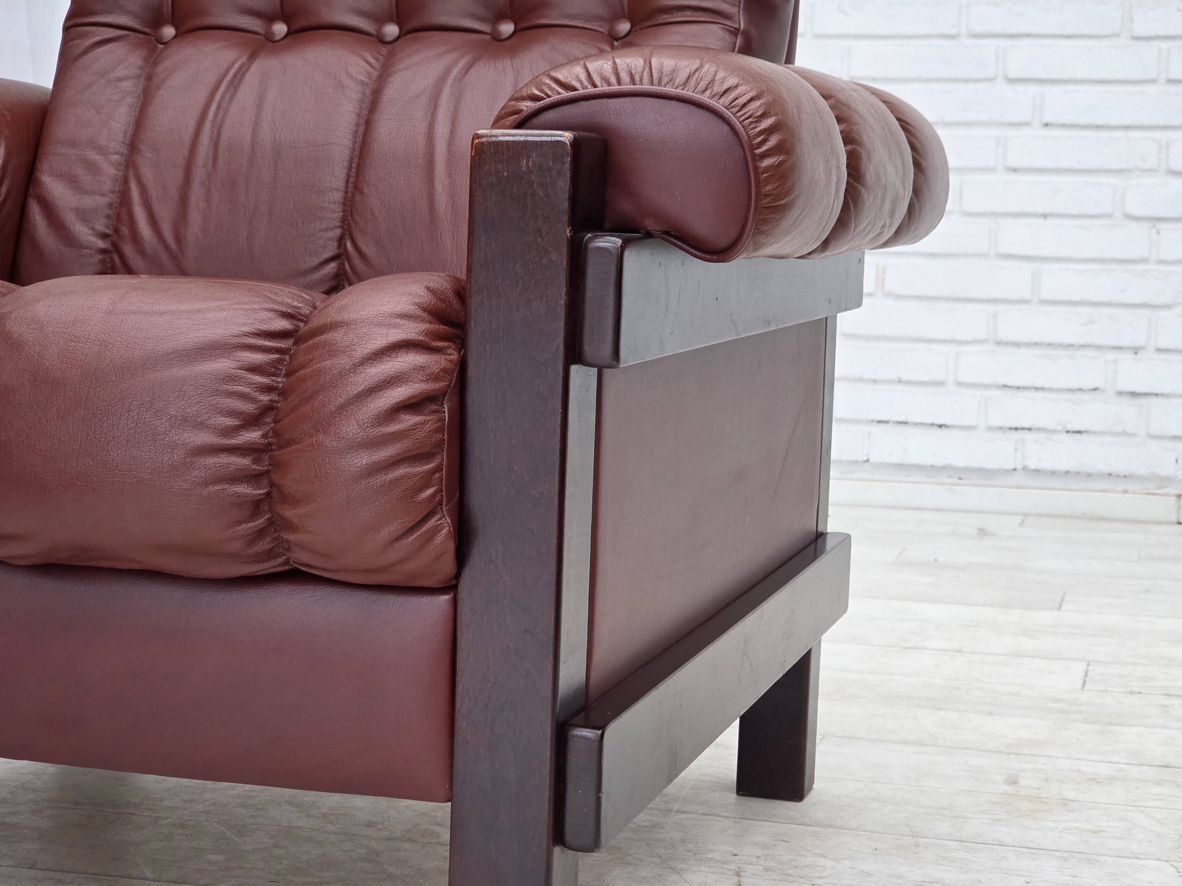 1970s, Scandinavian armchair, furniture leather, dark beech wood.