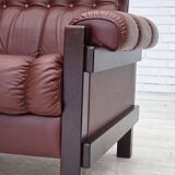 1970s, Scandinavian armchair, furniture leather, dark beech wood.