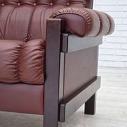 1970s, Scandinavian armchair, furniture leather, dark beech wood.