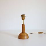 Wooden floor lamp with low printed shade