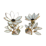 Pair Applique Bouquet of Flowers Glass Pate Structure Metal Silver and Golden Fine Gold