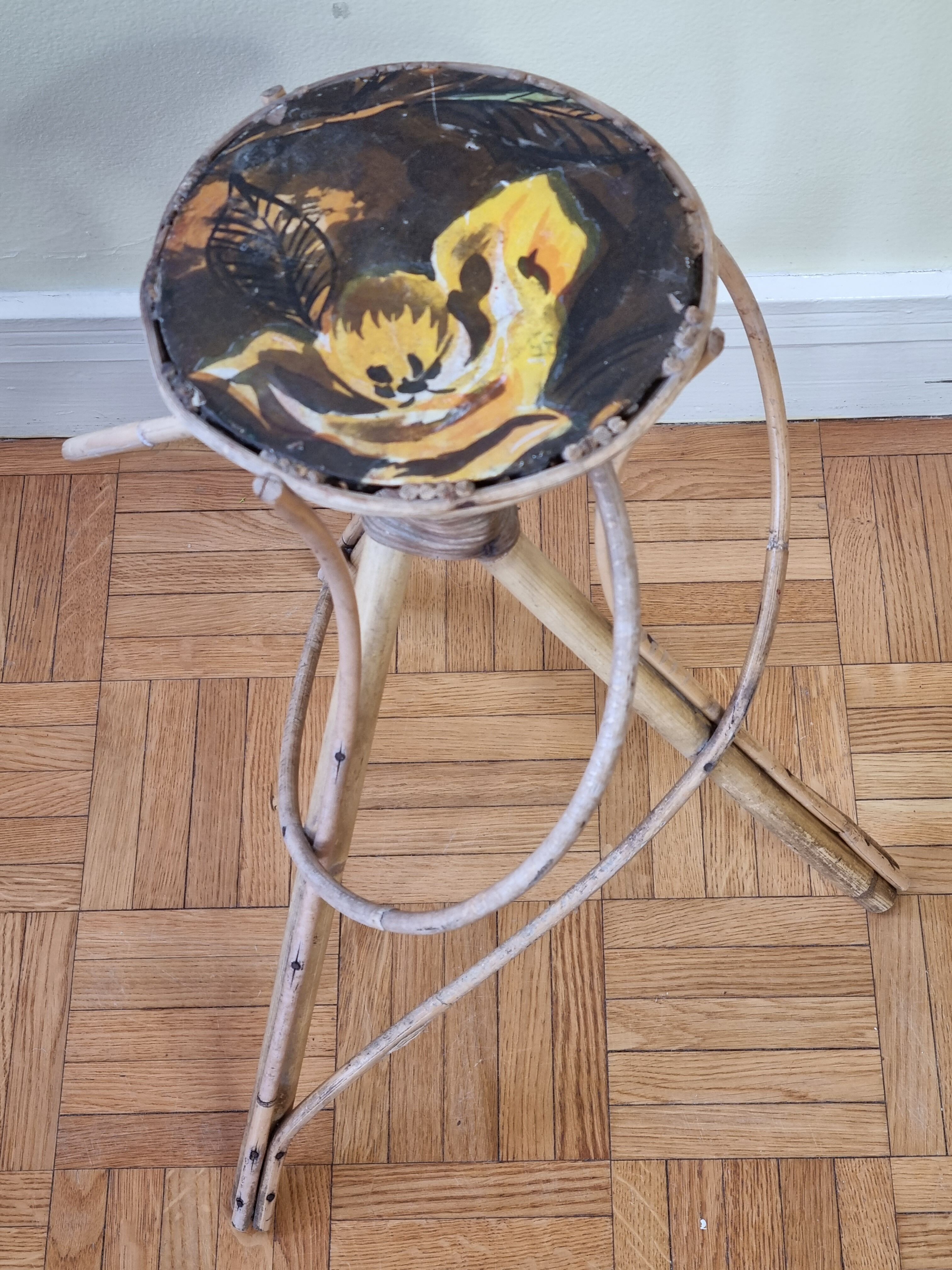 Porte plante en rotin vintage