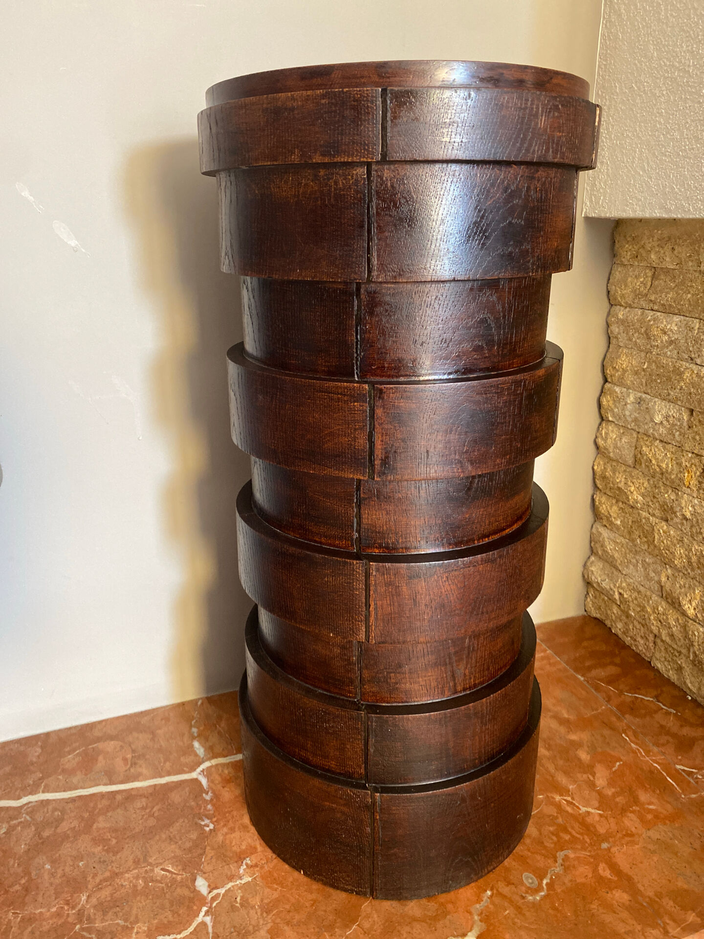 Massive brutalist wooden stool