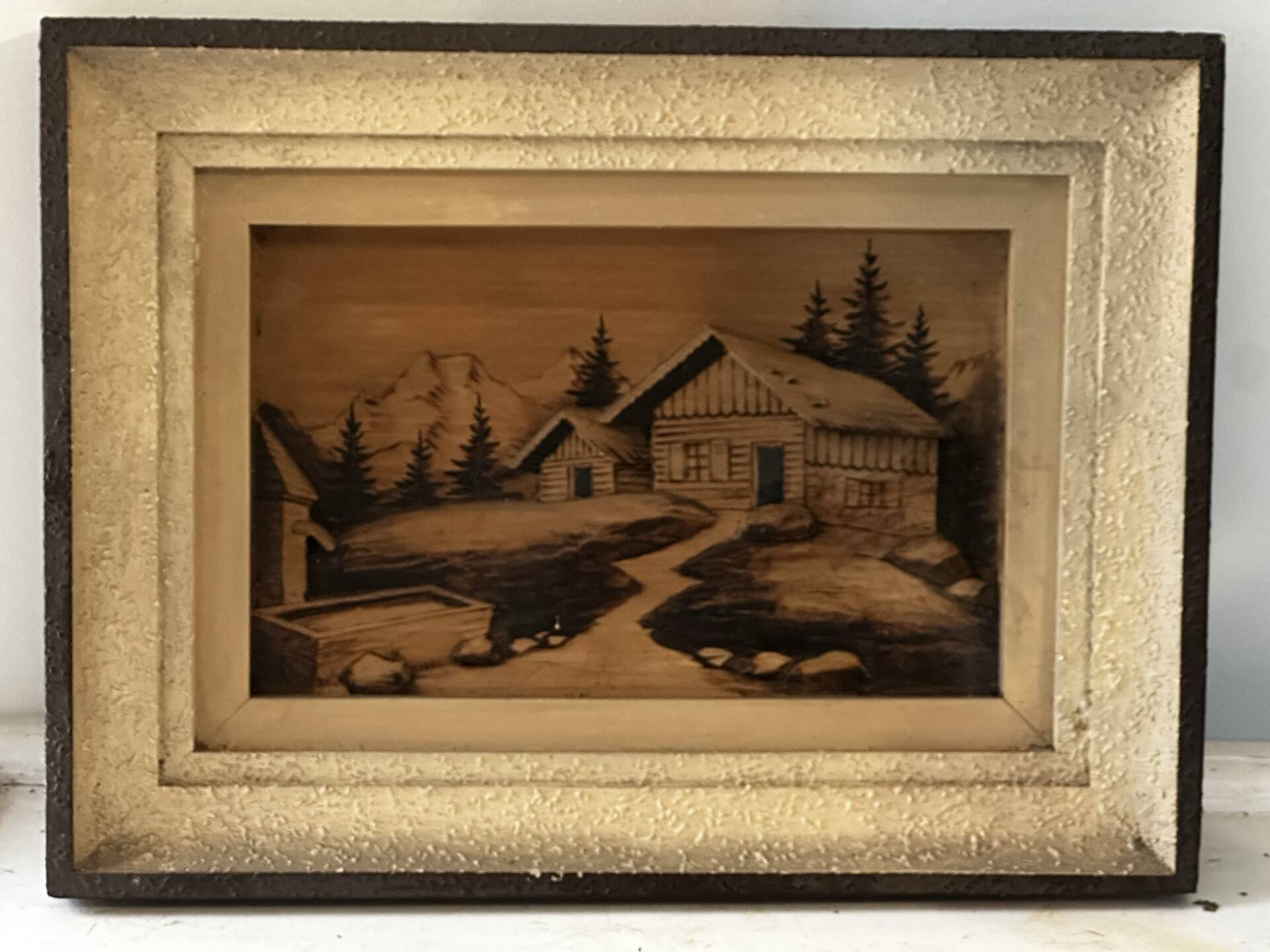 Pyrographed Alpine Table - Mid-Century Folk Art - Chalet Atmosphere