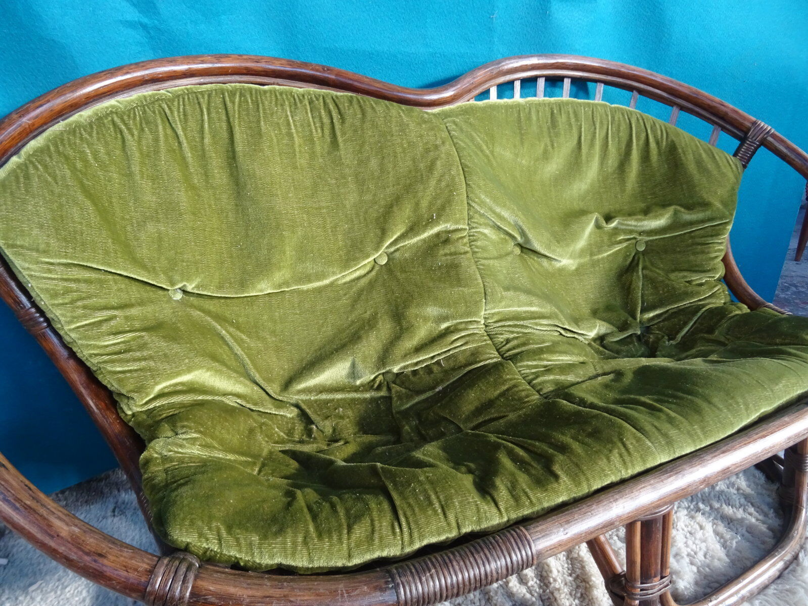 Vintage rattan bench 70s