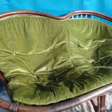 Vintage rattan bench 70s