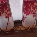 Magnificent pair of glass paste vases signed LEGRAS ruby model