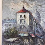 Caroline C. BURNETT: oil on canvas depicting a flower market in Paris