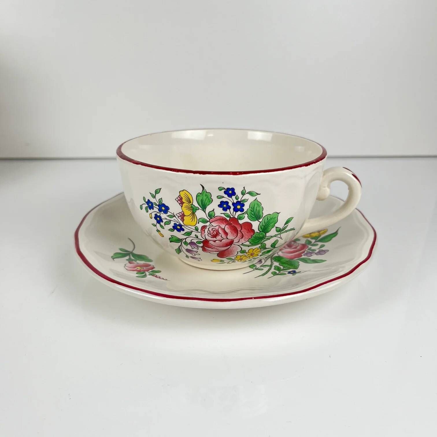 Set of 5 large cups with saucers, Réverbère model by KG Lunéville.
