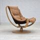 1980s, Scandinavian swivel armchair, furniture leather, bent wood.