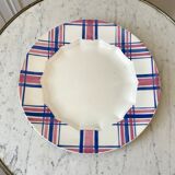 Round dish HBCM Creil & Montereau model Scots blue pink years 40-50