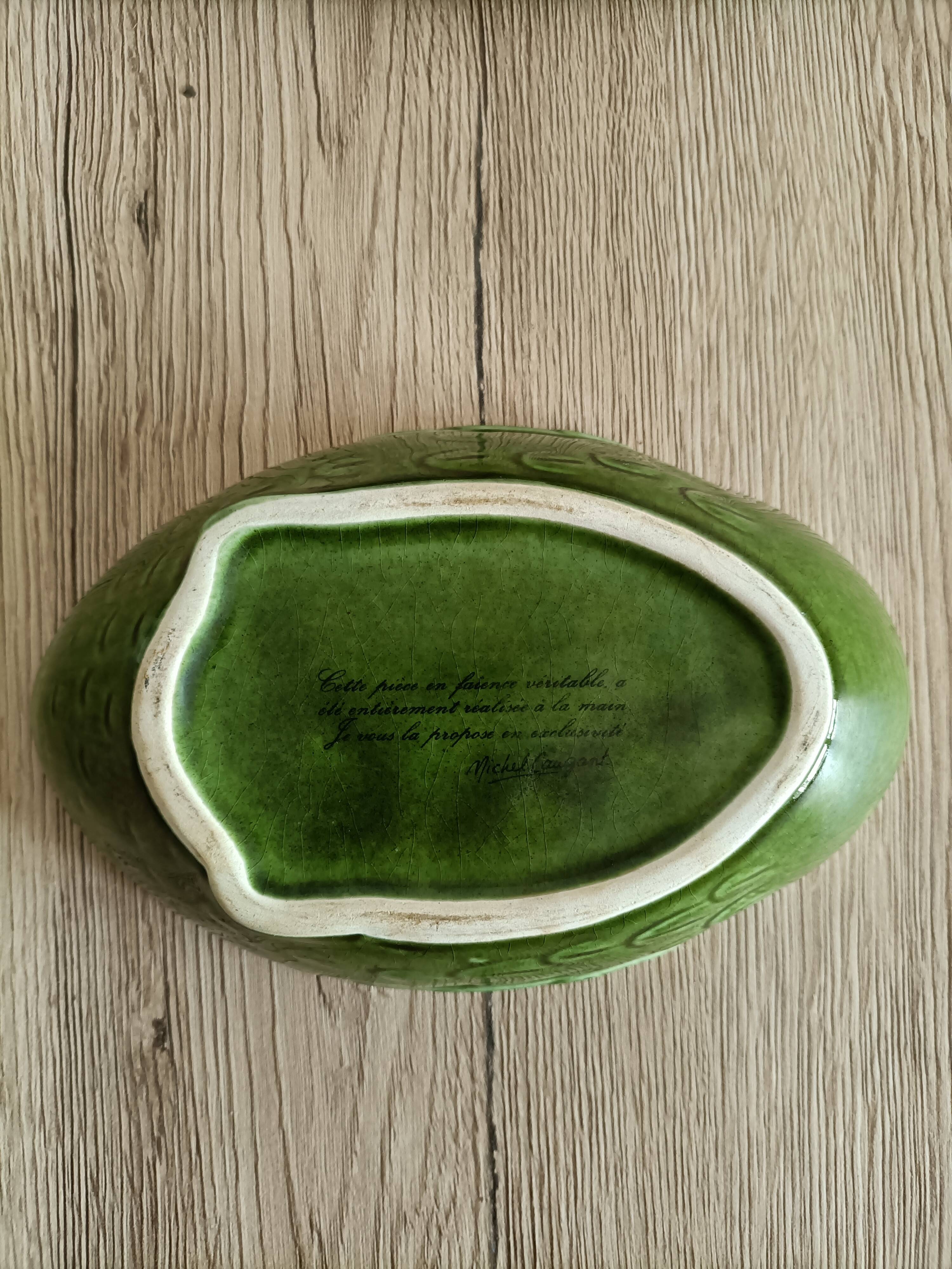 Old terrine duck Michel Caugant green ceramic