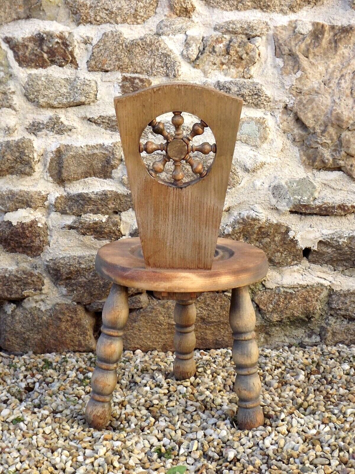 Vintage French Handcrafted Wooden Child's Stool with Added Back