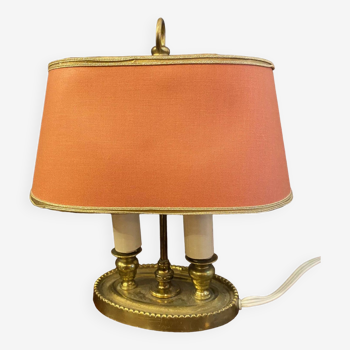 Bouillotte lamp in bronze double lights with fabric lampshade small model