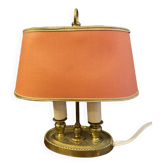 Lampe bouillotte en bronze double feux avec abat-jour tissu petit modèle
