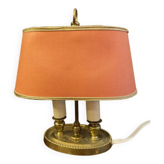 Bouillotte lamp in bronze double lights with fabric lampshade small model