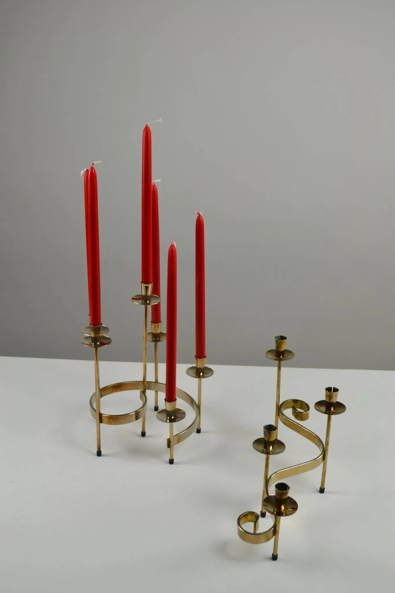 Set of Brass “Swirl” and “Spiral” Candle Holders by Gunnar Ander for Ystad-Metall, Sweden, 1960s