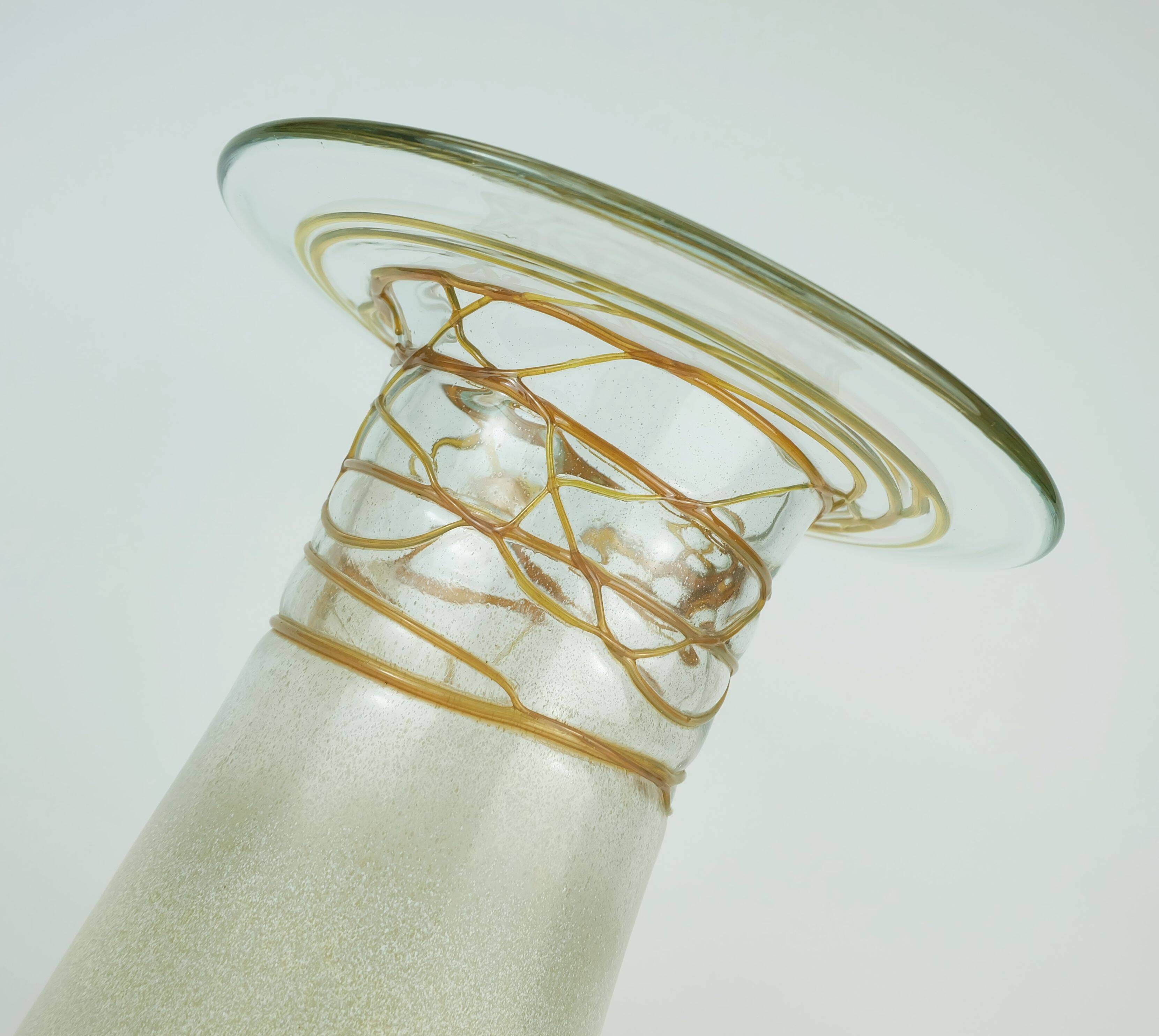 Beautifully designed large vase glass vase glashuette m. polczer rough glass melted glass threads