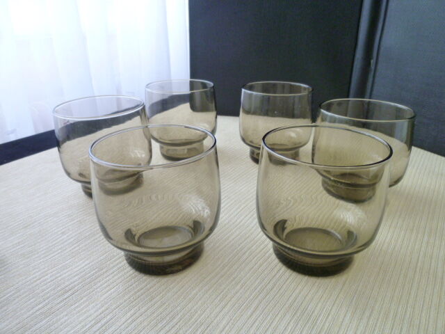Set of 6 glasses smoked cups 60s-70s